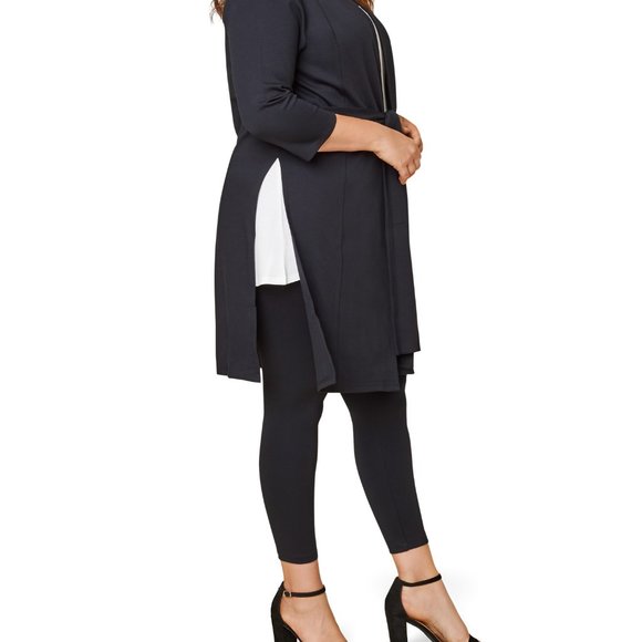 Seek No Further Women’s Plus Size 2X Ponte Open Front Long Cardigan - Black - Picture 3 of 5